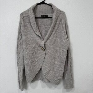 Eddie Bauer Women Gray Cable Knit Shawl Collar Cardigan Sweater XL